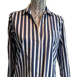 Gap Dress shirt V neck collared Woman’s Small Navy & White stripes fitted